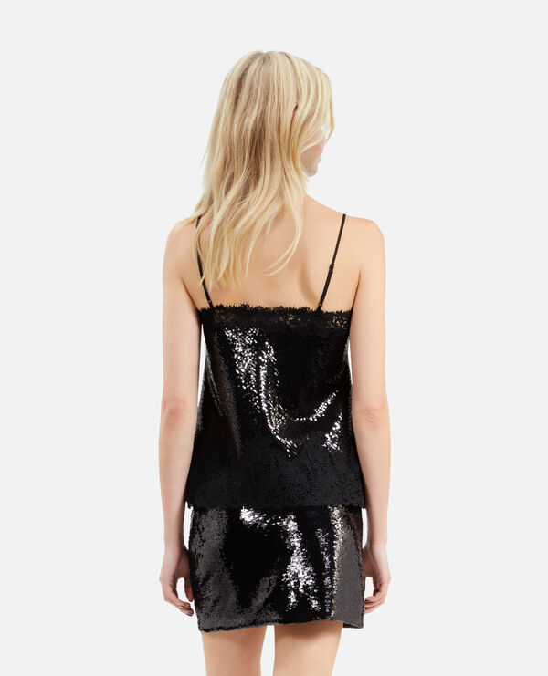 The Kooples WOMEN BLACK black sequin and lace camisole