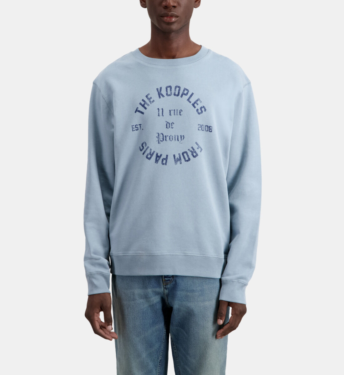 Light blue sweatshirt with 11 Rue de Prony serigraphy The Kooples