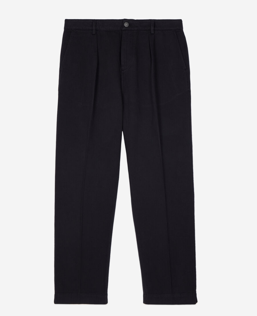 black cotton and linen trousers with pleats