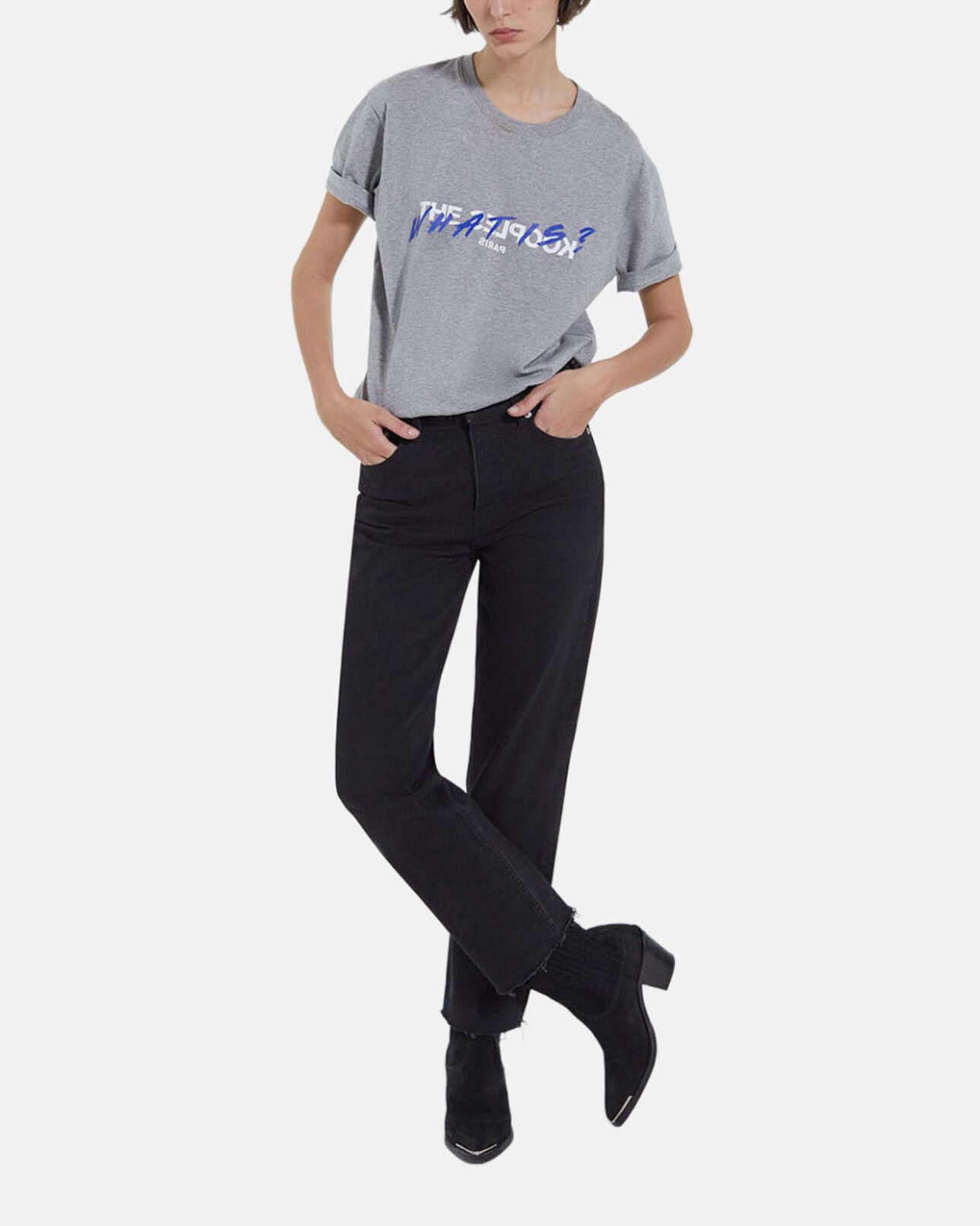 The Kooples FEMME GREY MELANGE t-shirt gris chiné coton motif what is
