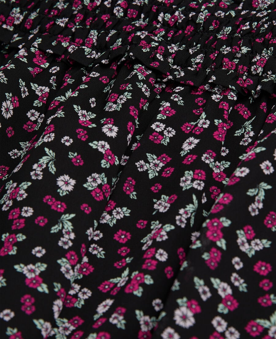 The Kooples FEMME BLACK / PINK jupe courte imprimée avec smocks