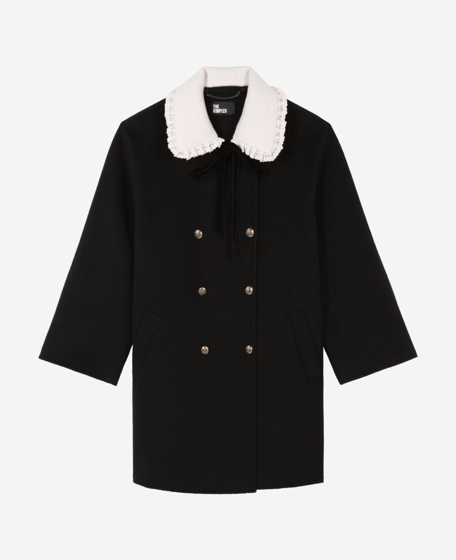 The Kooples FEMME BLACK manteau double face en laine m&eacute;lang&eacute;e noire