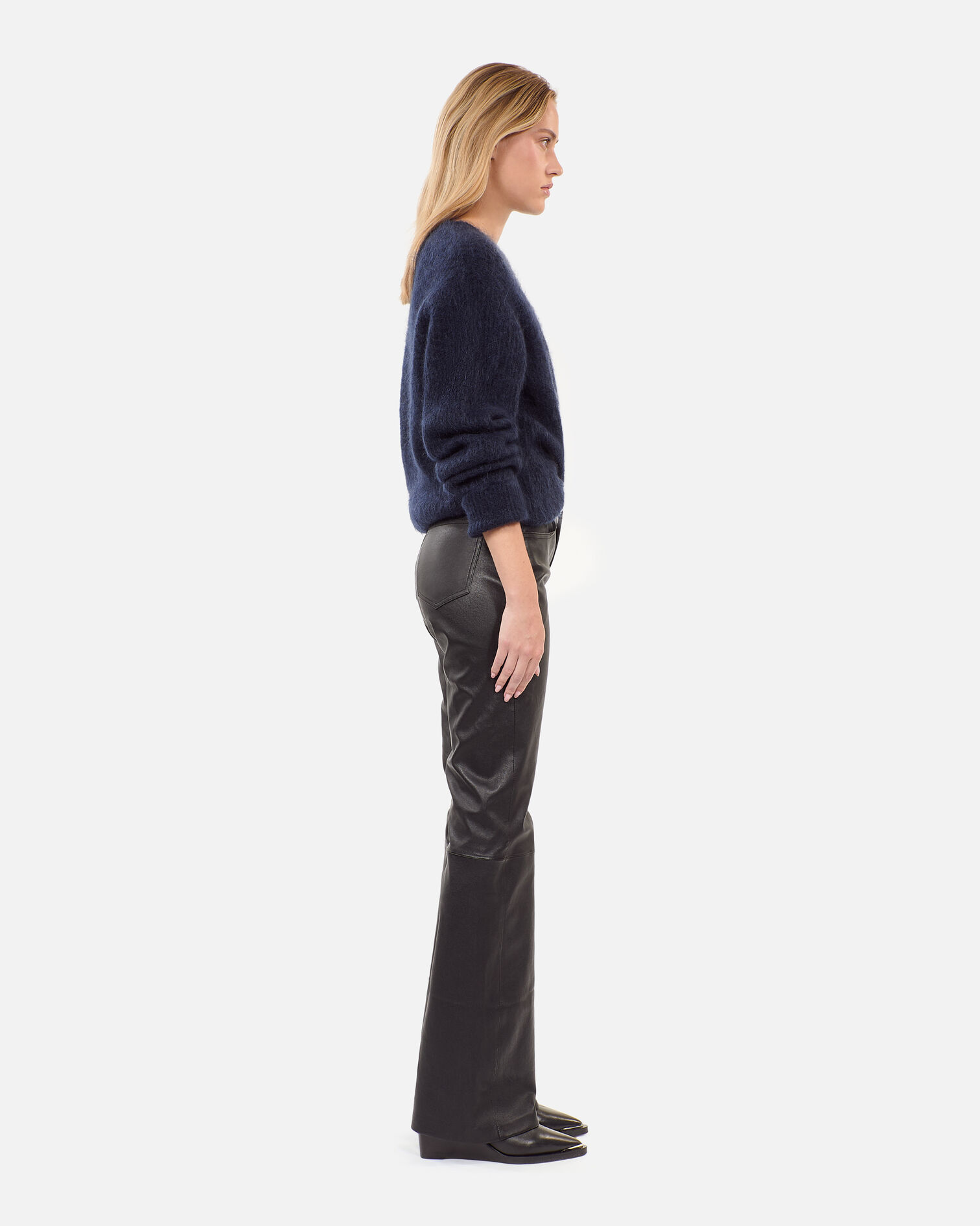Black leather flare trousers, BLACK, hi-res image number null