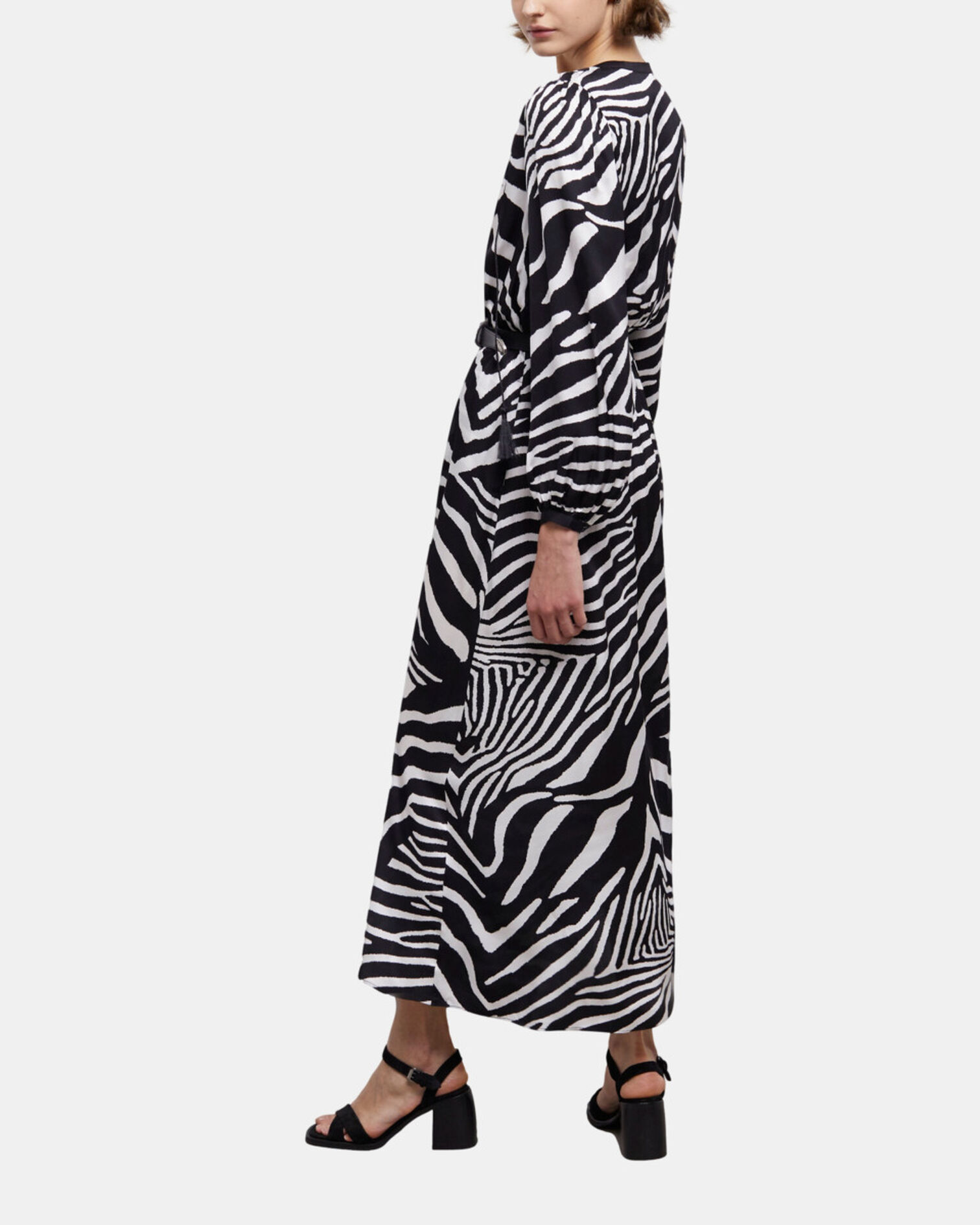 Langes schwarzes Kleid mit Print, BLACK WHITE, hi-res image number null