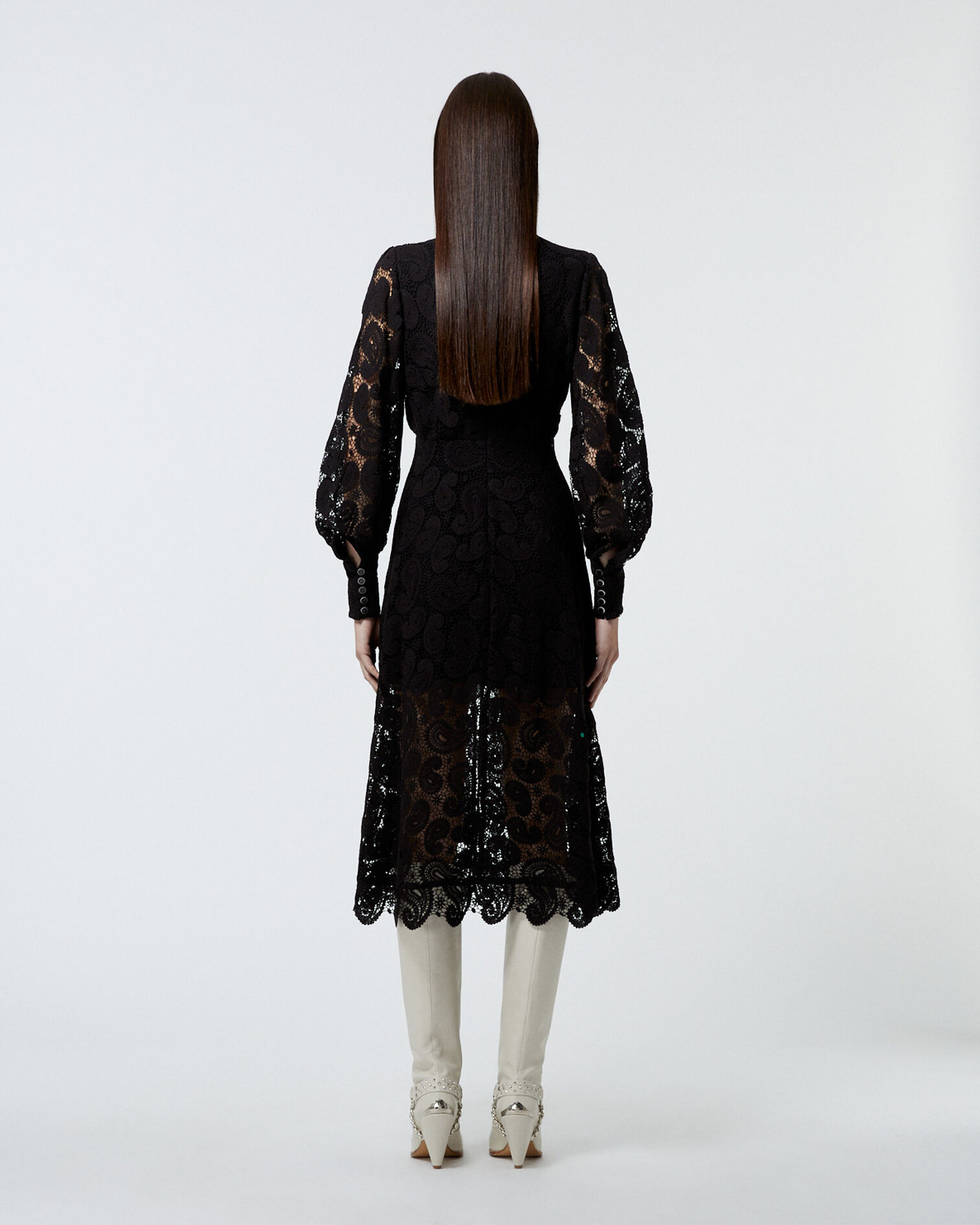 Long buttoned black lace dress, BLACK, hi-res image number null