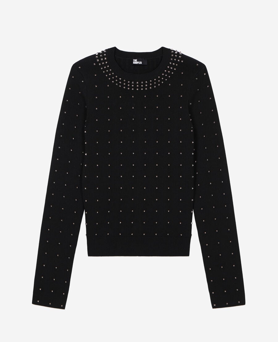 The Kooples DAMEN BLACK schwarzer pullover mit nieten