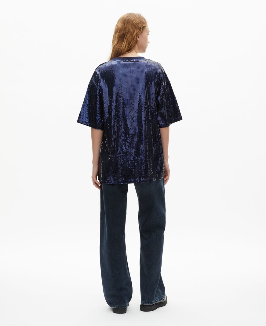 The Kooples DAMEN DARK NAVY t-shirt mit pailletten und blauem siebdruck