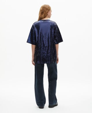 The Kooples DAMEN DARK NAVY t-shirt mit pailletten und blauem siebdruck