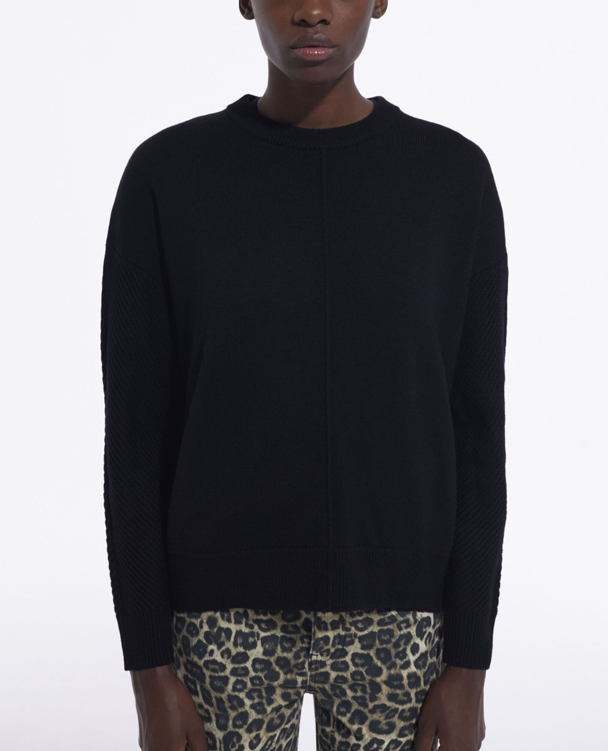 Black wool sweater, BLACK, hi-res image number null