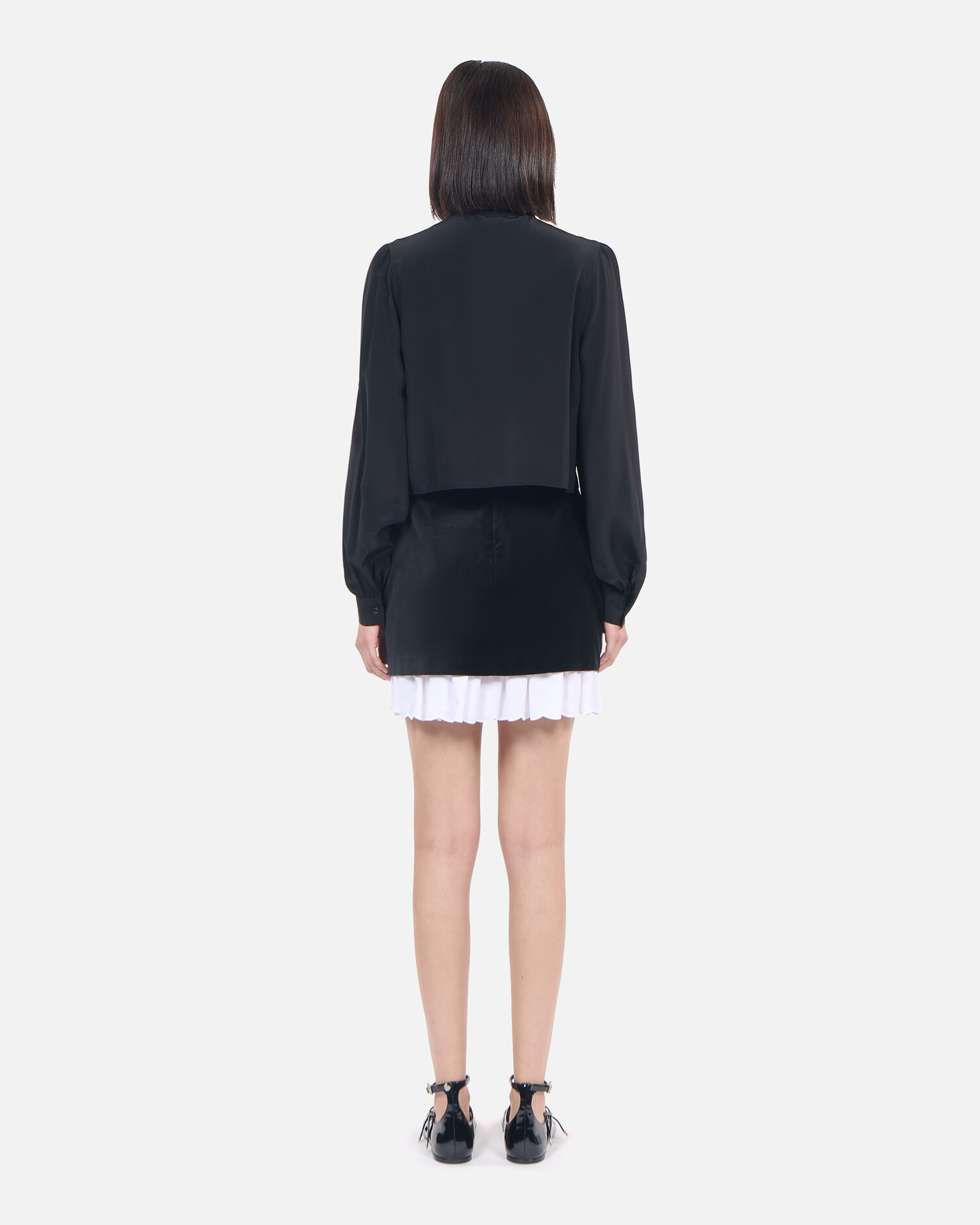 Chemise courte en soie noire, BLACK, hi-res image number null