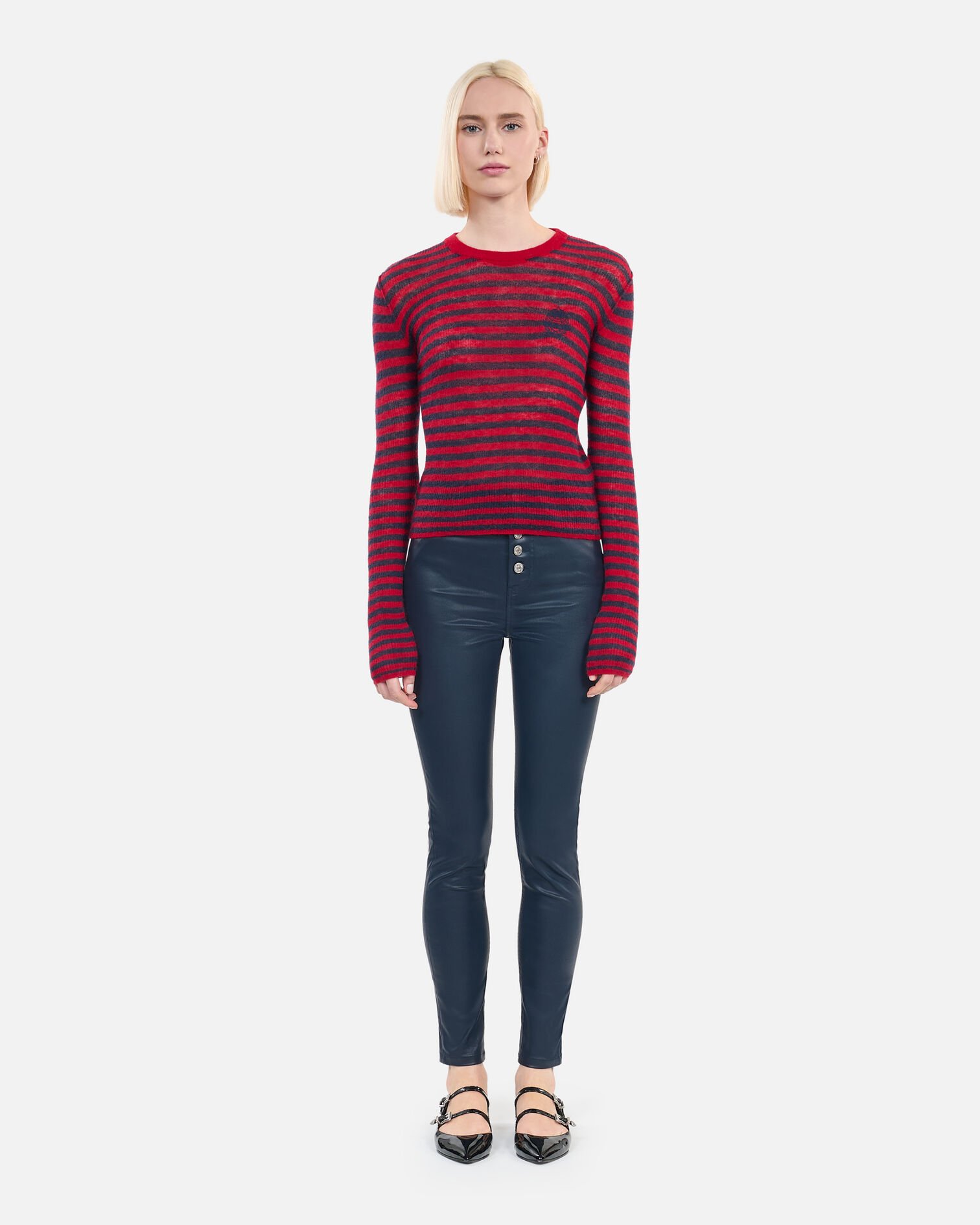 Navy blue leather-effect skinny jeans, NAVY, hi-res image number null