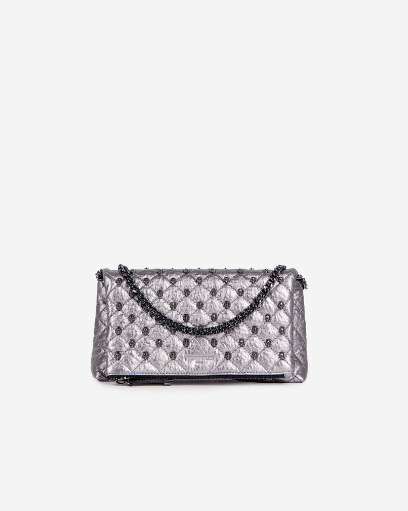 The Kooples WOMEN GUN METAL small gunmetal leather pouch with skulls