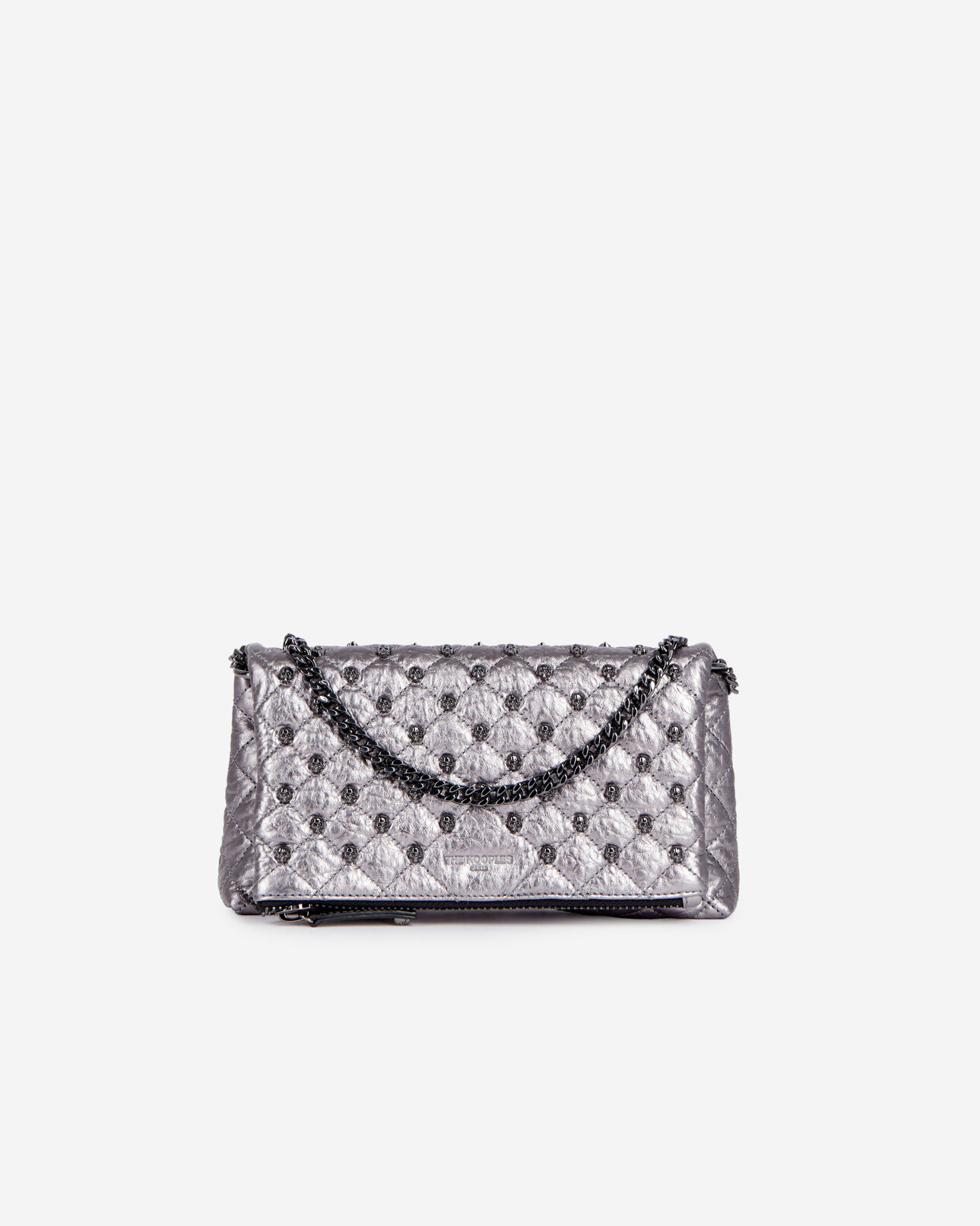 The Kooples WOMEN GUN METAL small gunmetal leather pouch with skulls