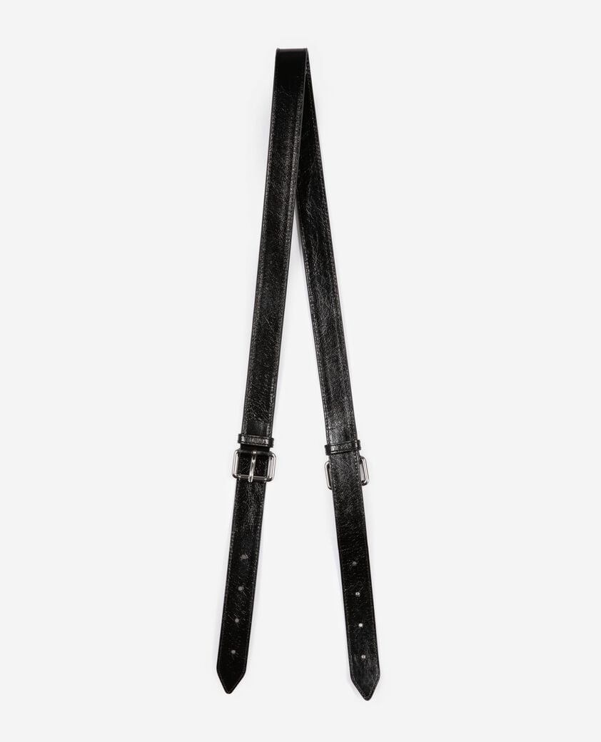 The Kooples FEMME BLACK bandouli&egrave;re sac amelia en cuir craquel&eacute; noire