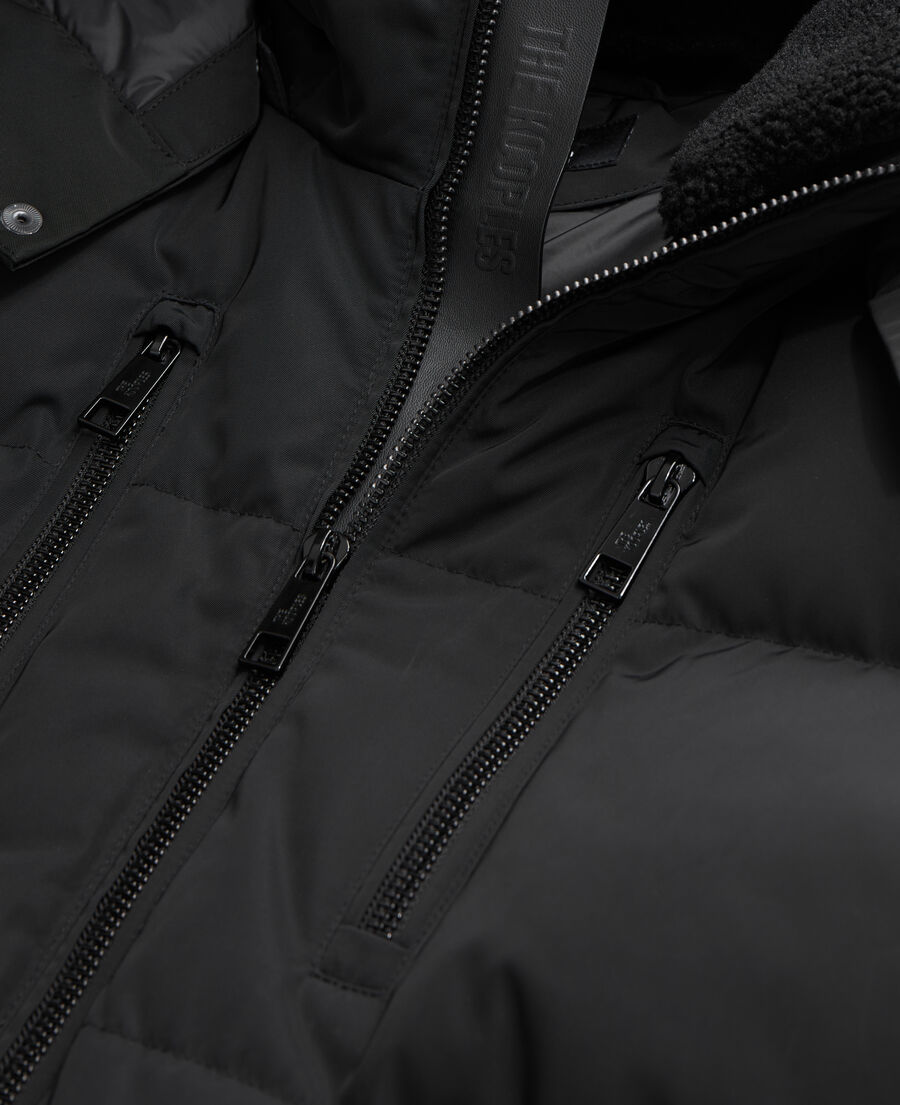 black hooded puffer jacket