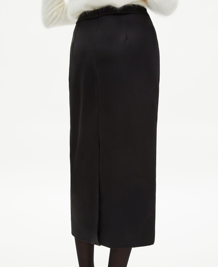 The Kooples F BLACK long black satin pencil skirt