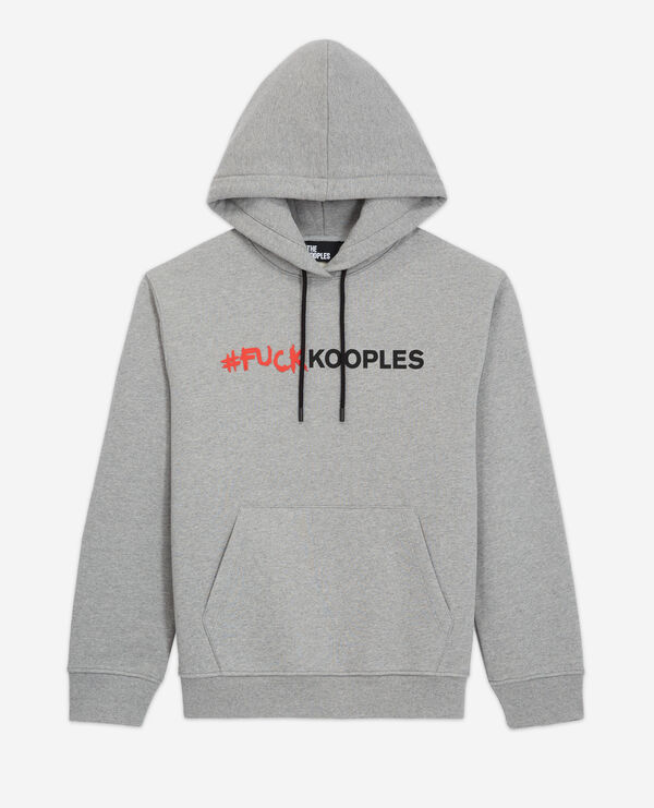 gray sweatshirt with logo