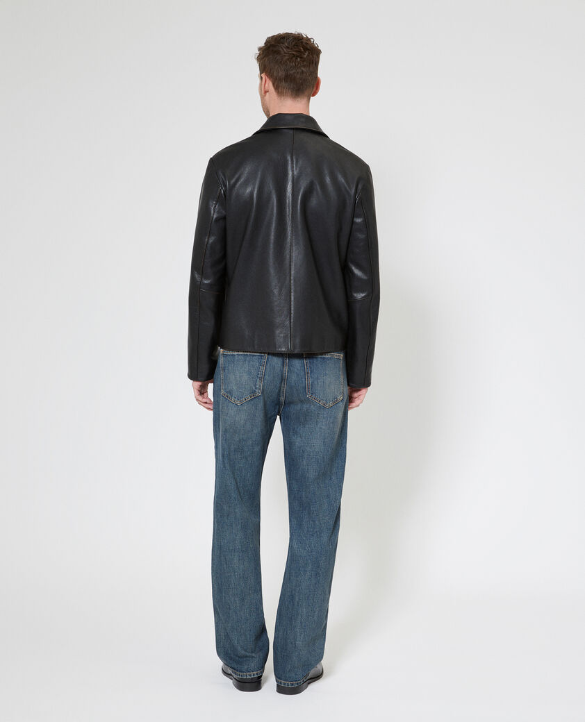 The Kooples MEN BLACK WASHED black leather jacket with tailored collar