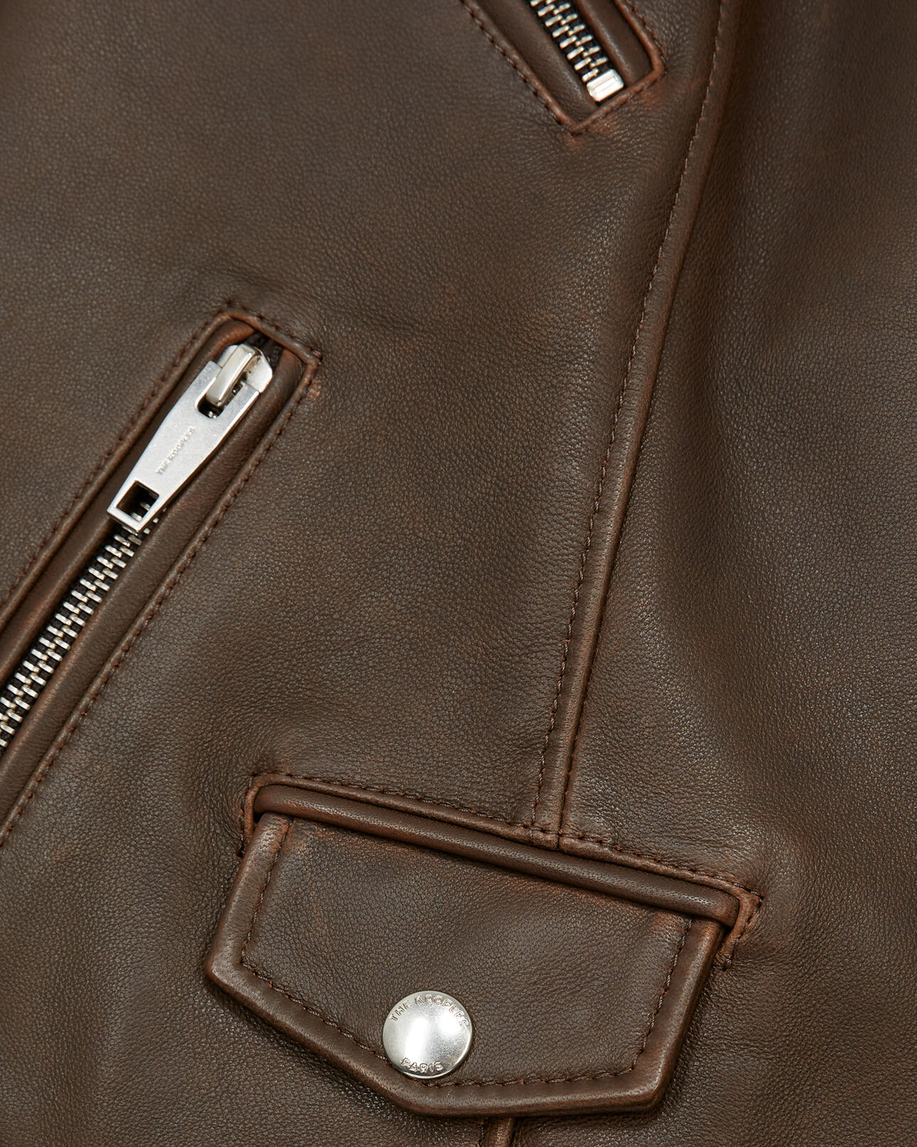 The Kooples DAMEN BLACK VINTAGE lederjacke braun antikoptik reißverschluss