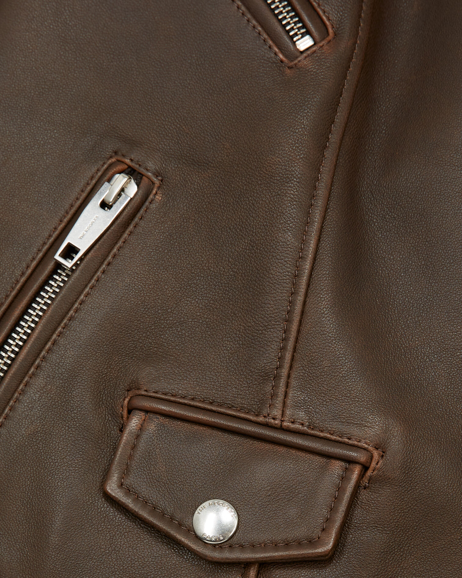 Zipped brown aged-effect leather jacket, BLACK VINTAGE, hi-res image number null