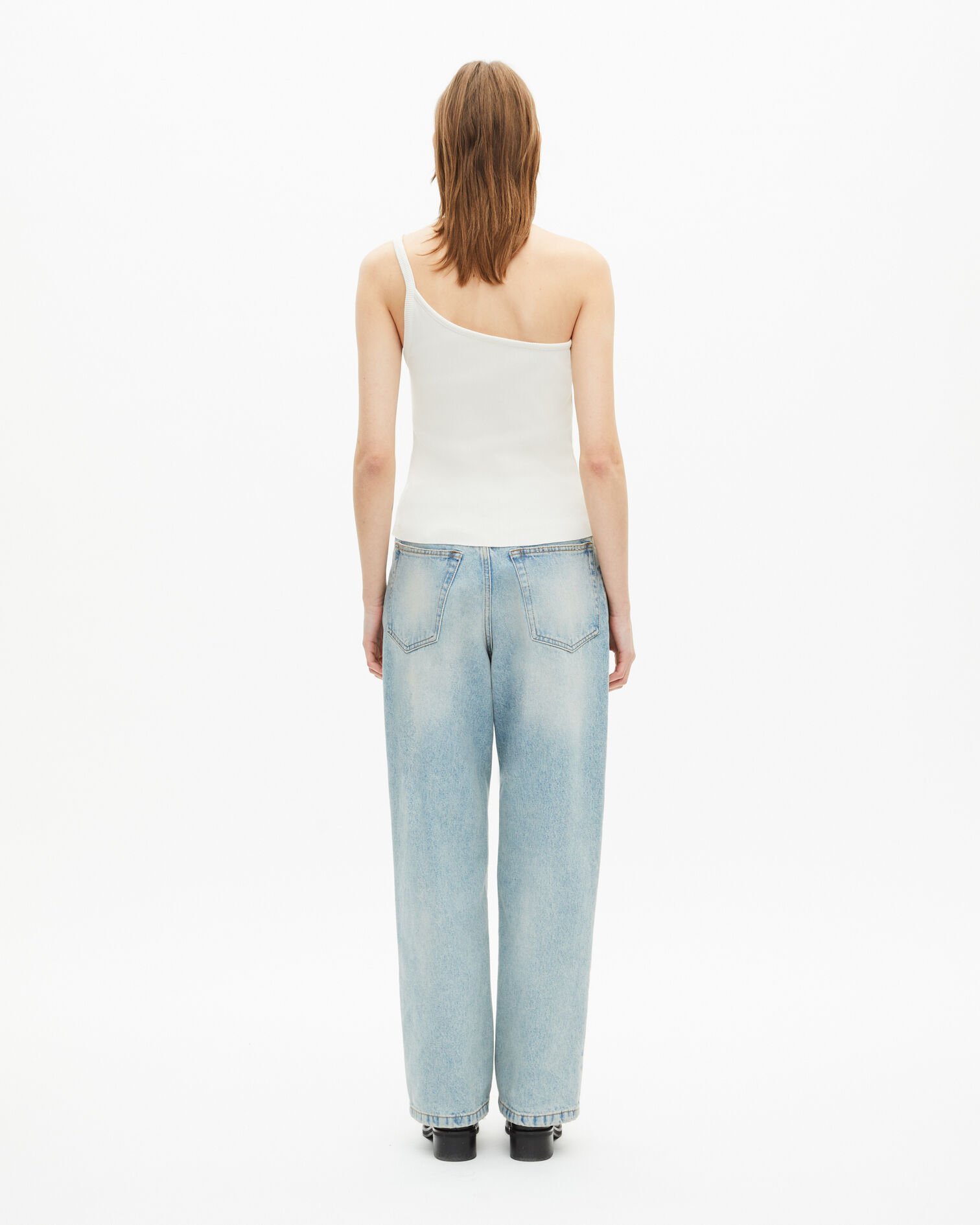 Asymmetric ecru ribbed tank top, ECRU, hi-res image number null