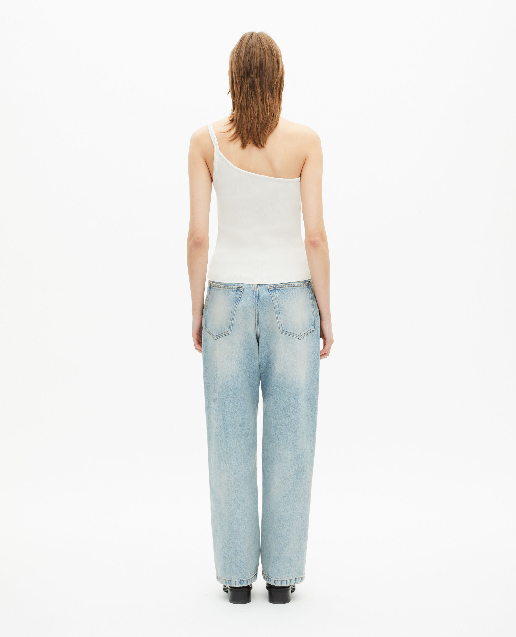 Asymmetric ecru ribbed tank top, ECRU, hi-res image number null