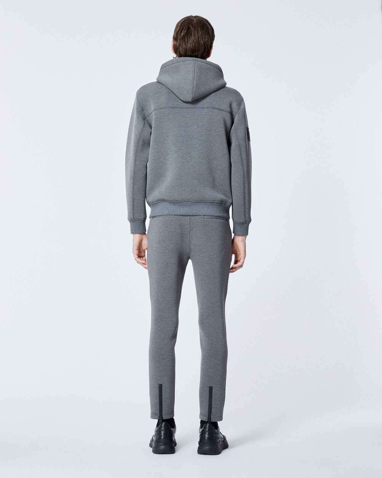 The Kooples MEN DARK GREY MELANGE zipped gray joggers with trims and logo