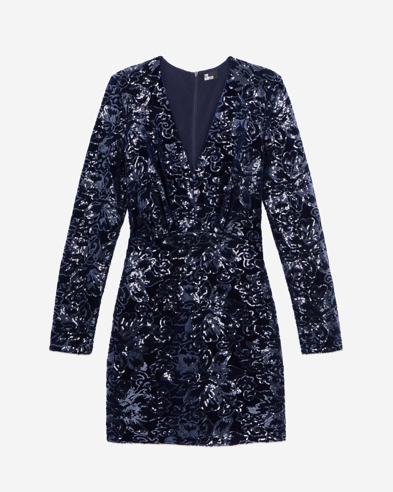 The Kooples WOMEN NAVY short navy blue velvet dress with sequins