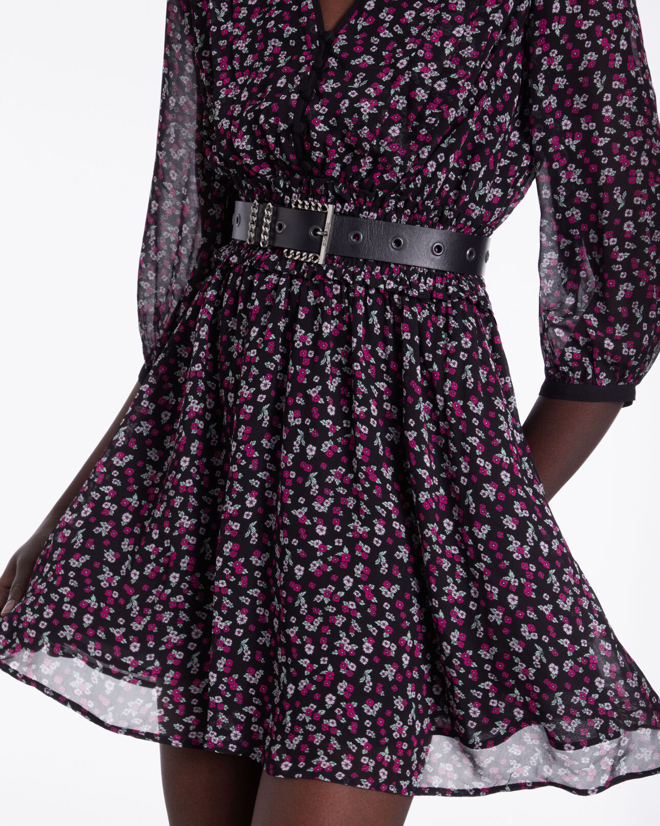 The Kooples FEMME BLACK ceinture en cuir noir avec boucle chaîne