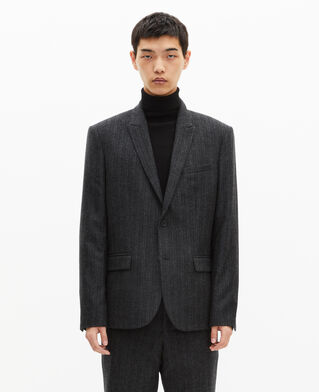 The Kooples H PEARL GREY dark grey pinstripe straight suit jacket