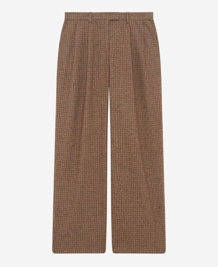 The Kooples F CAMEL MELANGE / BURGUNDY camel houndstooth wide-leg tailored pants
