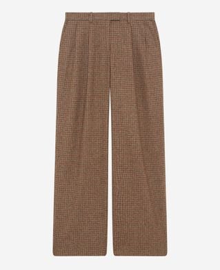 The Kooples F CAMEL MELANGE / BURGUNDY camel houndstooth wide-leg tailored pants
