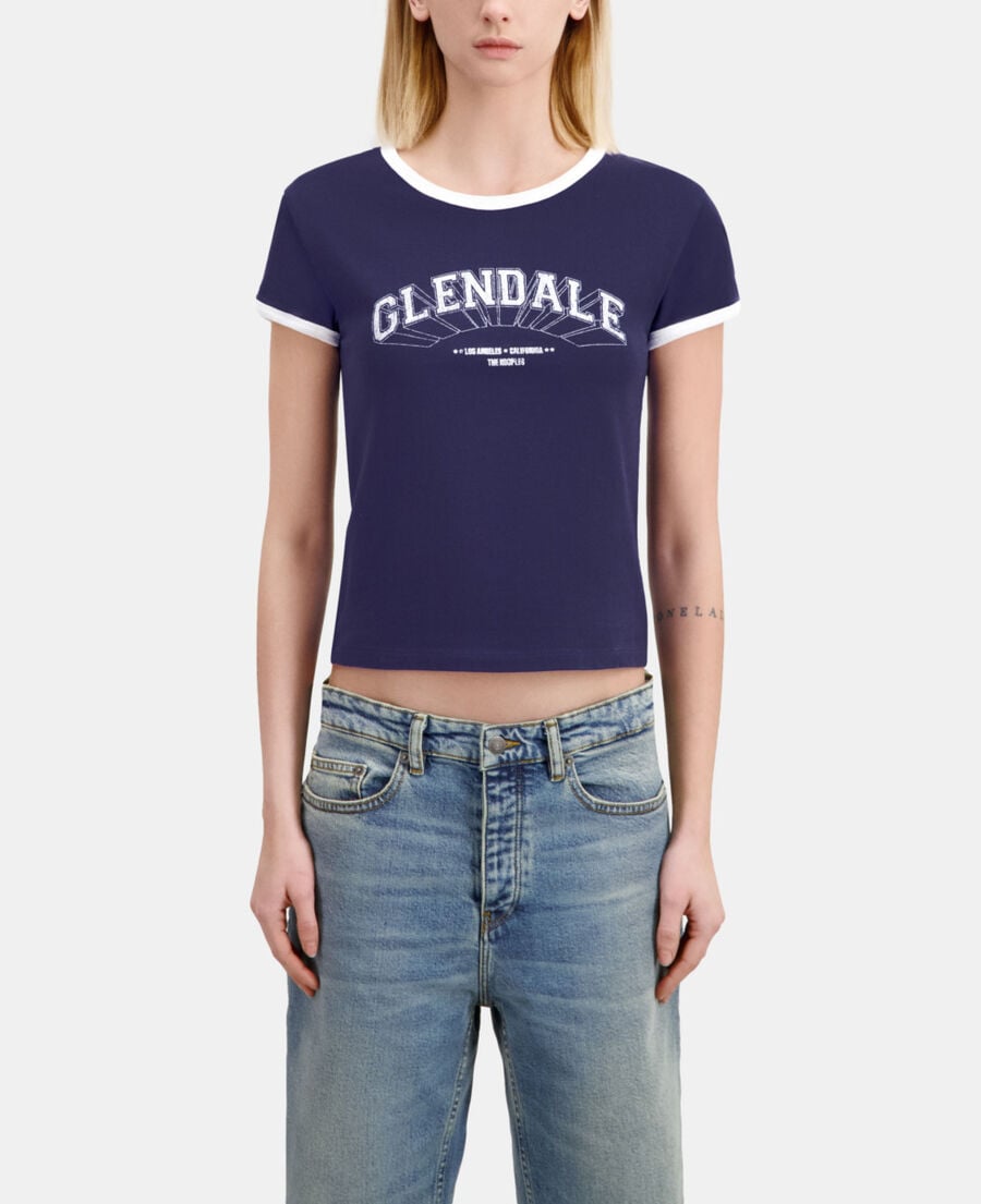 The Kooples F WASHED NAVY navy blue t-shirt with glendale serigraphy