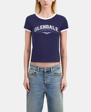The Kooples F WASHED NAVY navy blue t-shirt with glendale serigraphy