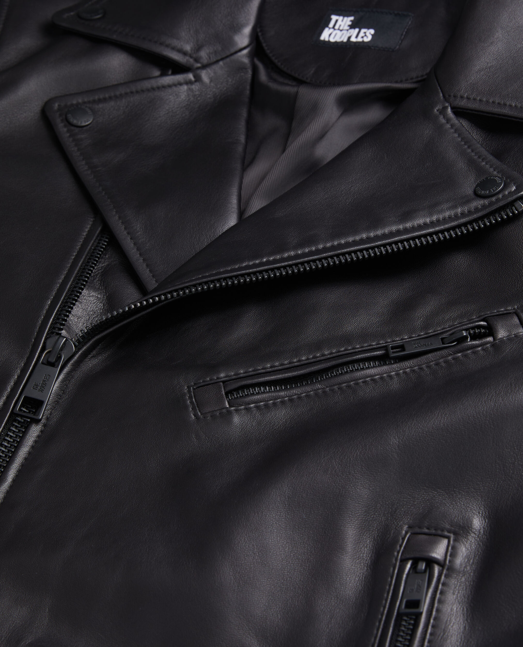 Schwarze Biker-Jacke aus Leder, BLACK, hi-res image number null
