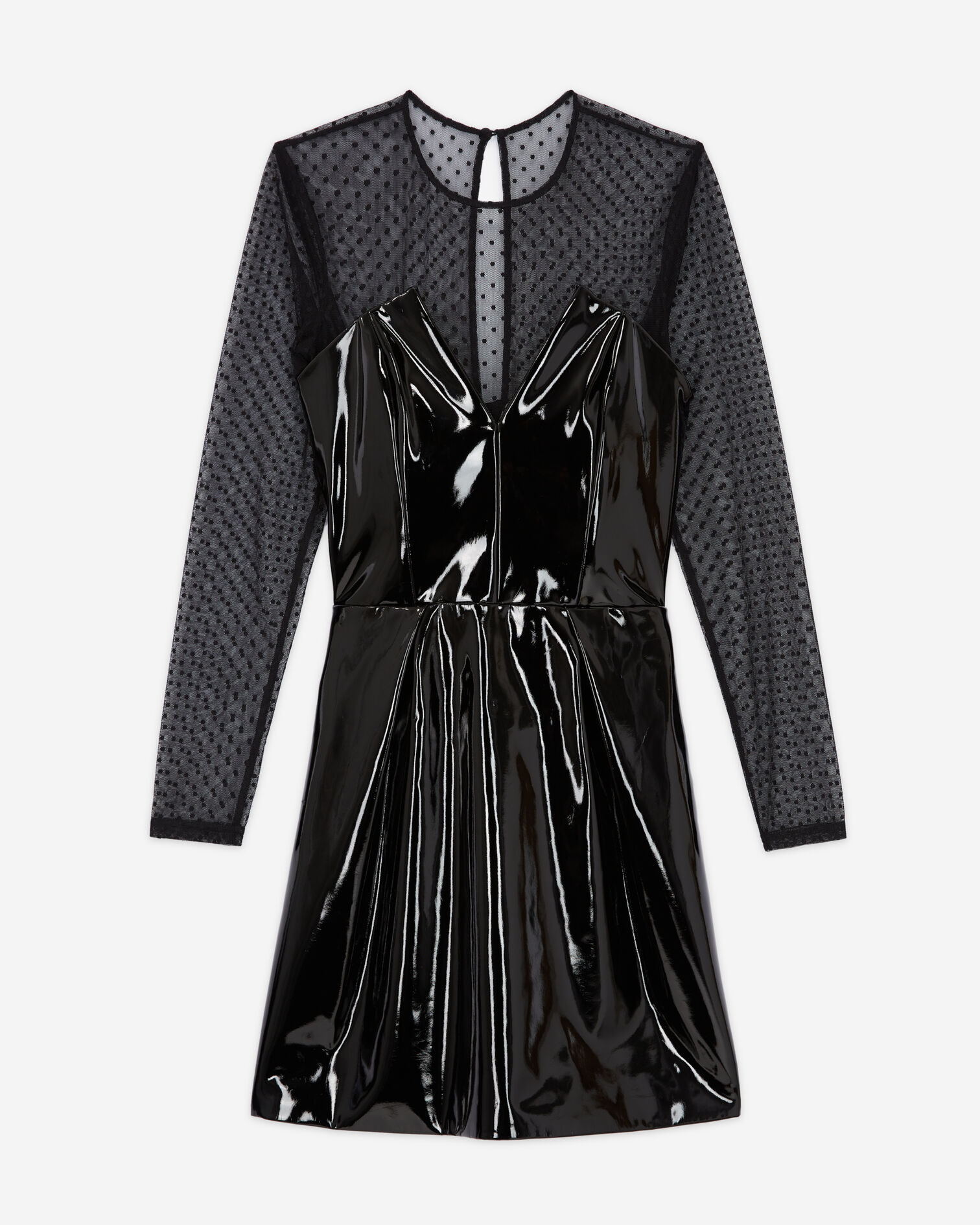 Short black vinyl-effect dress, BLACK, hi-res image number null