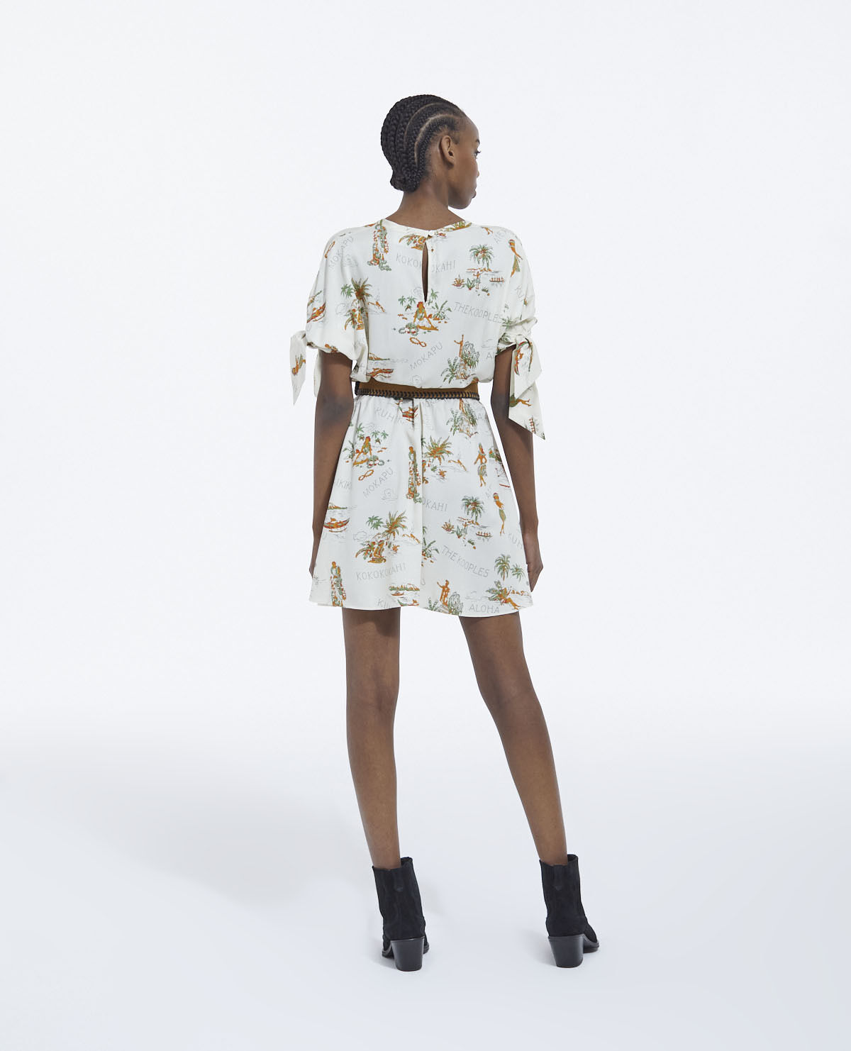 Robe blanche manches courtes motif hawaien The Kooples France