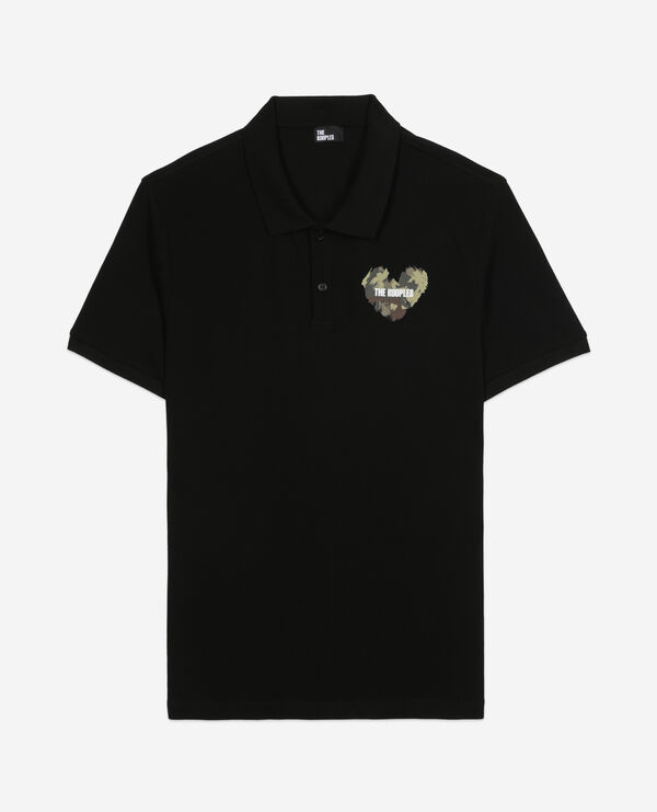 black pique cotton polo t-shirt