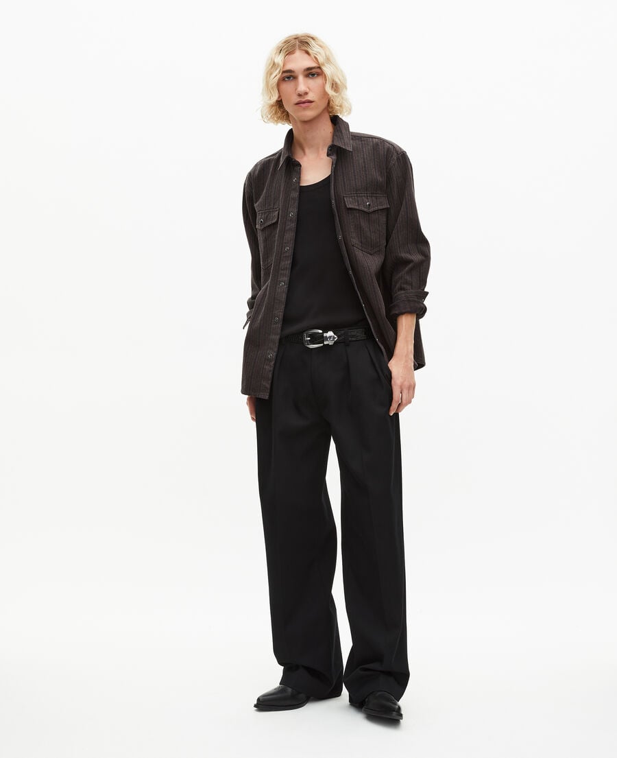 The Kooples HOMME WASHED GREY surchemise à rayures fondues marron et bleue