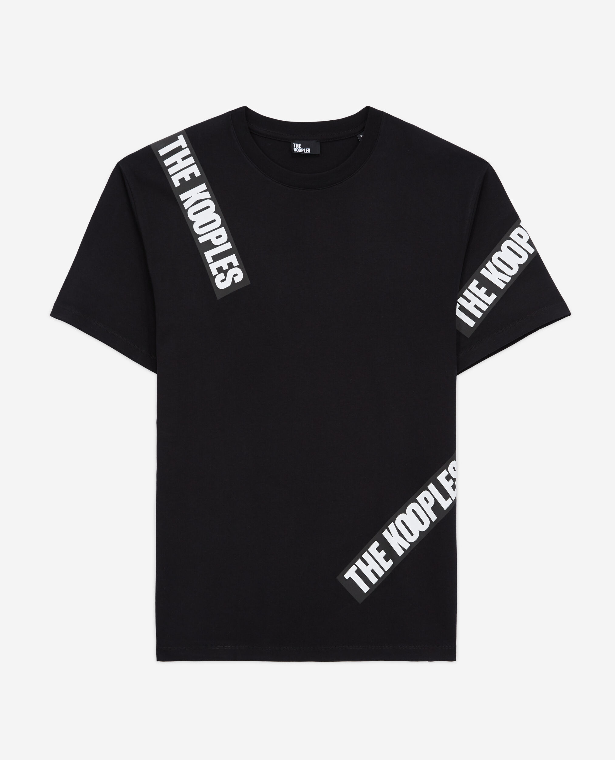 Schwarzes T-Shirt Herren mit Logo-Tape, BLACK, hi-res image number null