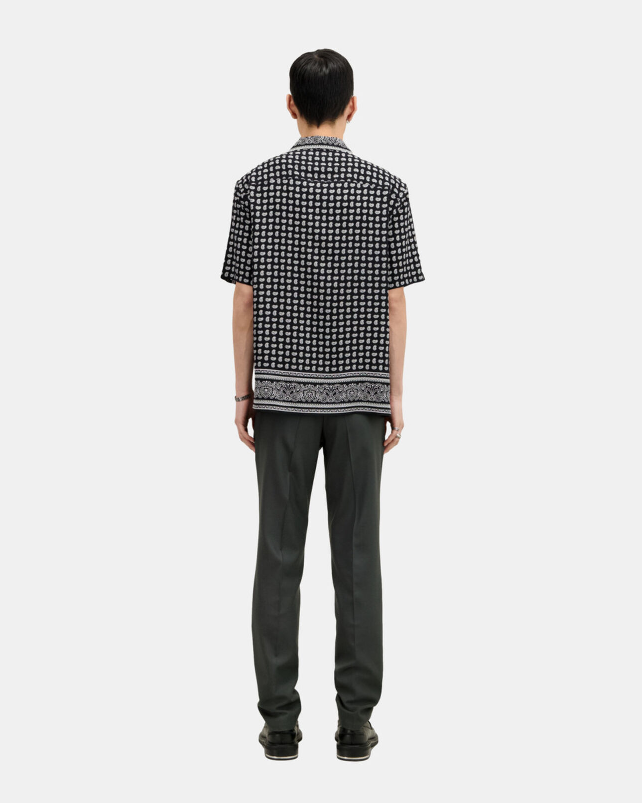 The Kooples MEN BLACK WHITE black and white paisley print short sleeve shirt