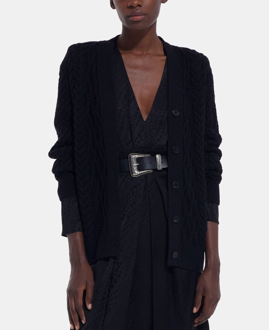 black wool cardigan