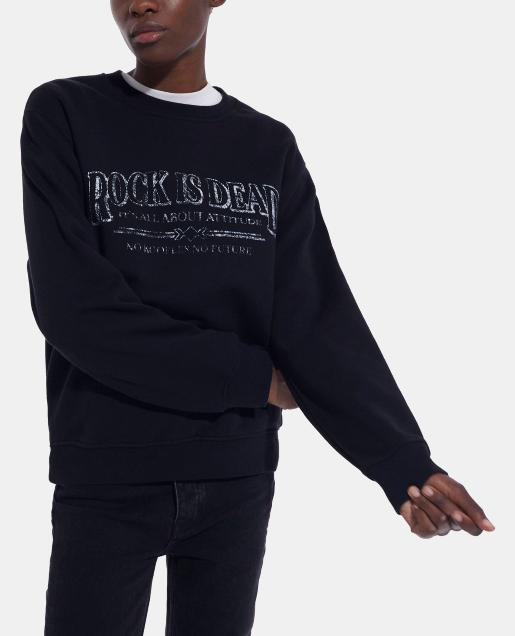 Black sweatshirt with screen print, BLACK WASHED, hi-res image number null