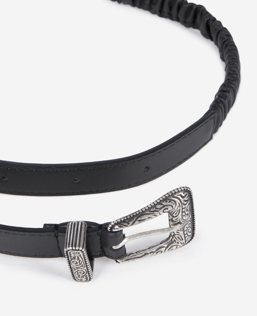 The Kooples FEMME BLACK ceinture fine en cuir froncé noir