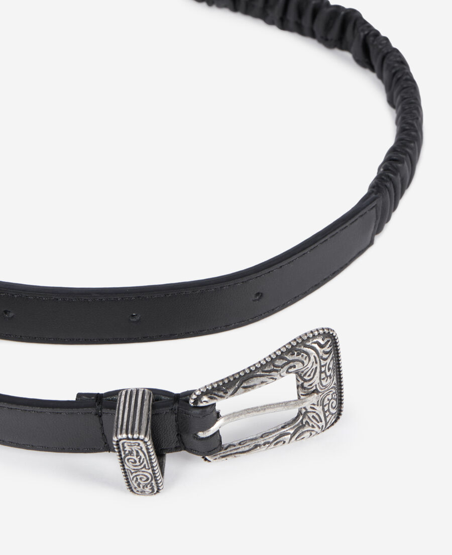 The Kooples DAMEN BLACK dünner schwarzer geraffter ledergürtel