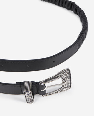 The Kooples FEMME BLACK ceinture fine en cuir froncé noir