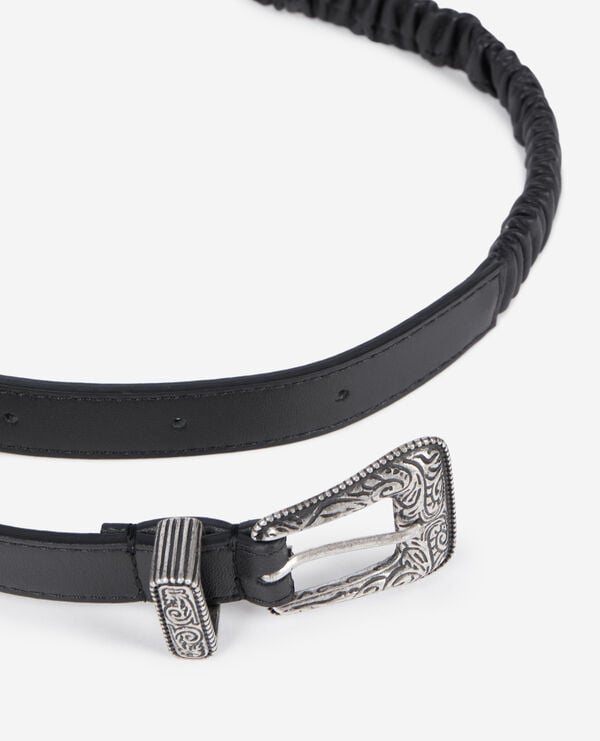 The Kooples WOMEN BLACK black ruched leather thin belt