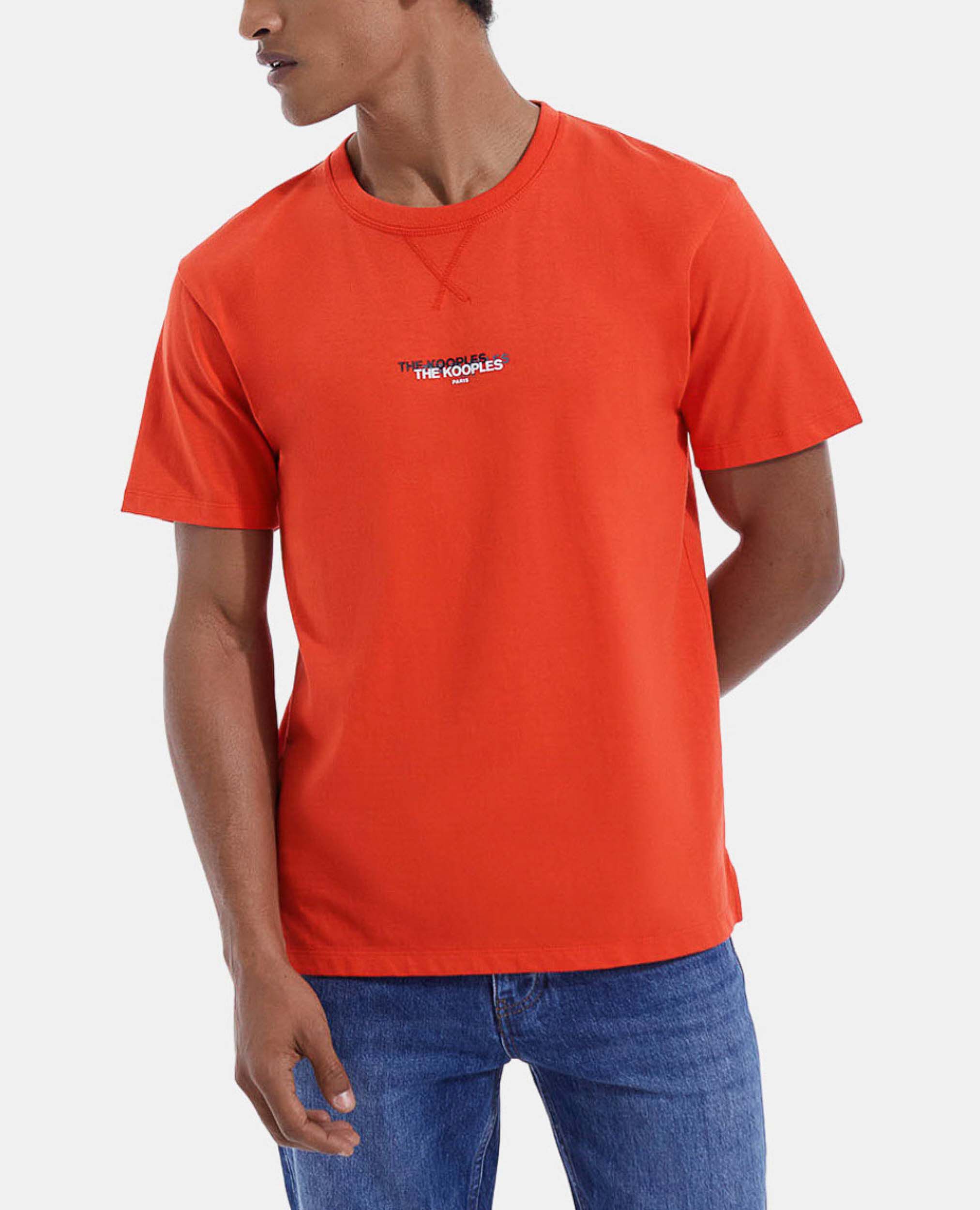 Red cotton T shirt with triple logo The Kooples US
