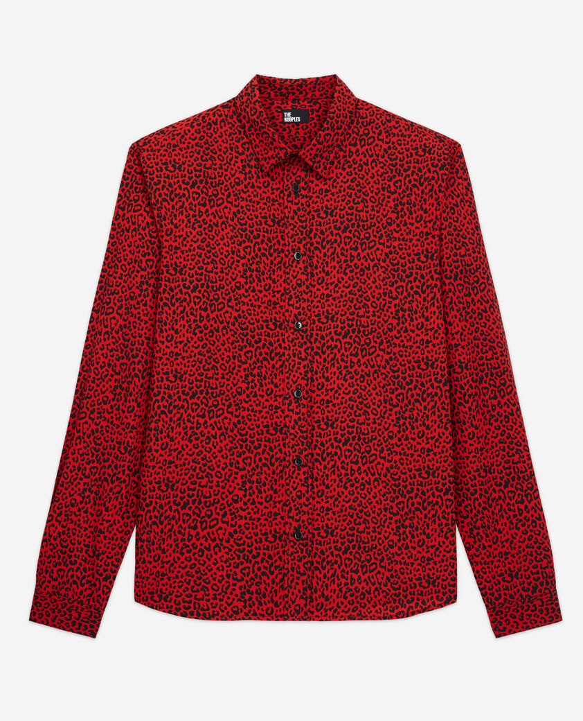 The Kooples HOMME RED / BLACK chemise col classique léopard rouge
