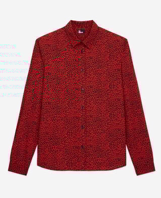 The Kooples H RED / BLACK red leopard print shirt with classic collar